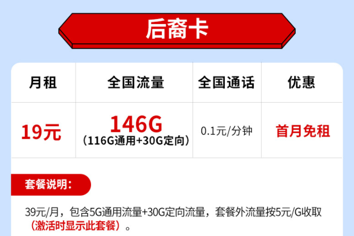 流量卡有哪些劃算的？電信上網手機卡后裔卡巨人卡月租低至19原146G全國流量不限速