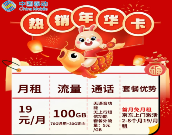 無語音無短信功能的純流量卡套餐 移動(dòng)熱銷年華卡月租19元100G全國(guó)流量