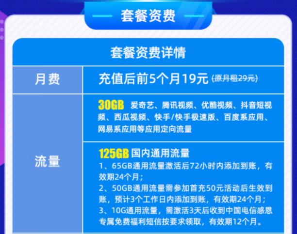 電信19元星卡套餐推薦|星卡一19元月租155G全國流量+首月0元免費(fèi)用