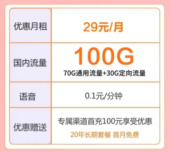 電信流量卡|卡1月租29元100G、卡2月租39元包120G|六星卡29元100G+親情號(hào)