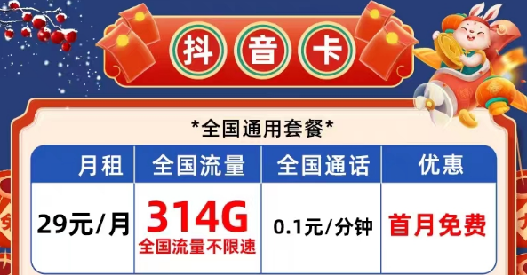 有哪些性價比高的電信流量卡？電信抖音卡29元314G|長期校園卡、風雨卡29元100G