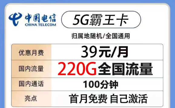 200G以上的電信流量卡有沒(méi)有？電信5G霸王卡39元220G流量+100分鐘|電信火鳥(niǎo)卡19元180G