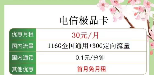 電信極品卡好用嗎？30元月租116G通用 +30G定向+首月免費(fèi)