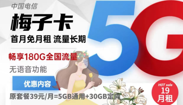不用實(shí)名認(rèn)證的流量卡有嗎？電信梅子卡19元180G流量純流量卡