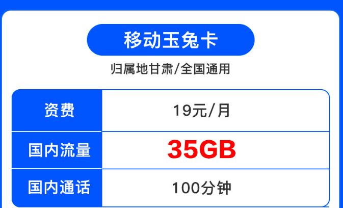 歸屬地為甘肅的移動流量卡|移動19元套餐|移動月兔卡、移動月兔卡