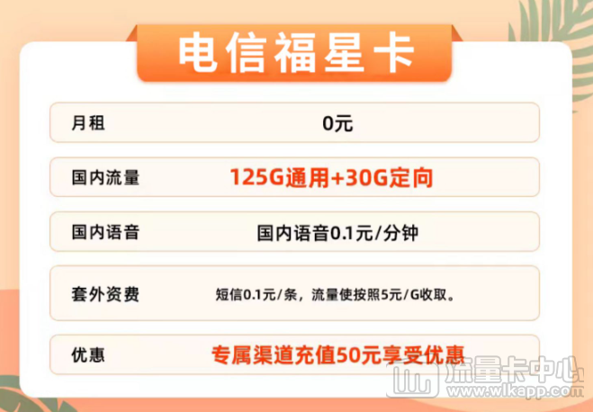 新推好卡！優(yōu)惠多多"電信福星卡"充值50元半年0元享！0元領(lǐng)取！