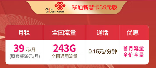 聯(lián)通通用流量卡測評—聯(lián)通新慧卡39元版包243G通用流量！