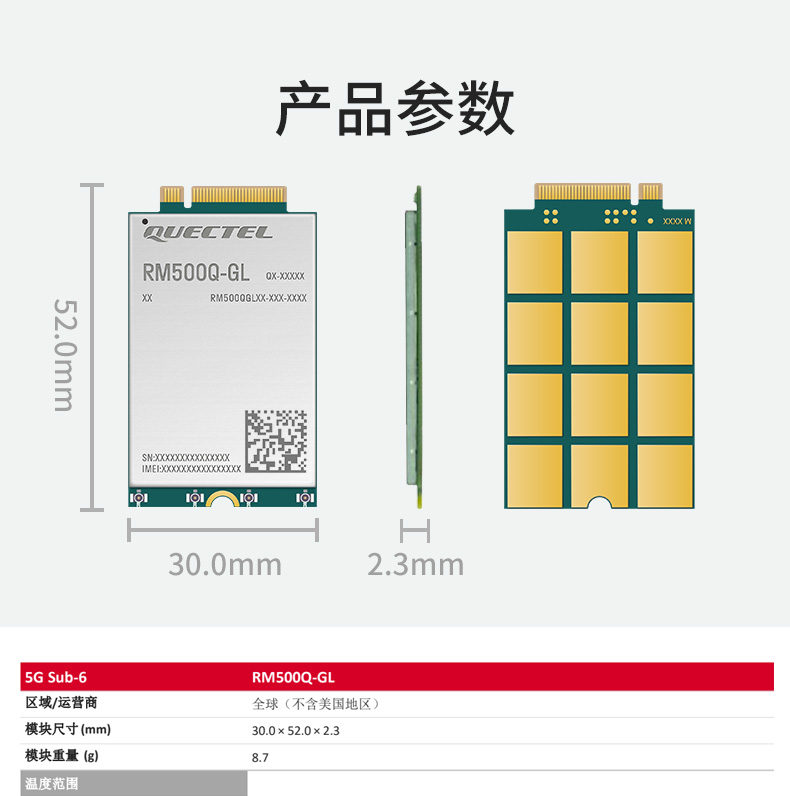 移遠RM500Q-GL無線通信物聯(lián)網5G模塊全網通支持GPS定位M.2接口圖片3